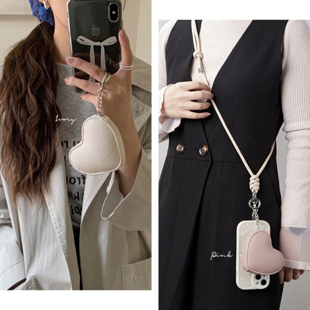 ハート型,ポーチ,コインケース,財布,ミニ財布,ミニウォレット,小物入れ,小銭入れ,薬入れ,かわいい,可愛い,大人,女子,レザー,カラビナ付き,おしゃれ