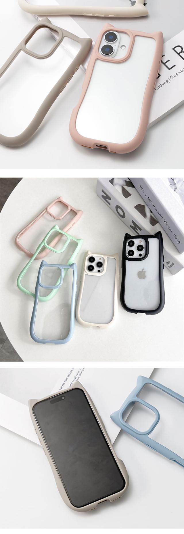 iphoneケース,韓国,ねこみみ,猫耳,クリアケース,背面クリア,かわいい,おしゃれ,シンプル,女子,個性的,くびれ,シンプル,人気,トレンド,くすみカラー