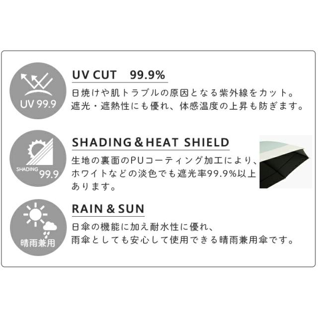 日傘 傘 かさ 晴雨兼用 晴雨兼用傘 折り畳み 折りたたみ PUシャンブレー バンブーハンドル 紫外線遮蔽率 遮光 99.9%以上 紫外線防止加工 ネイビー アイボリー