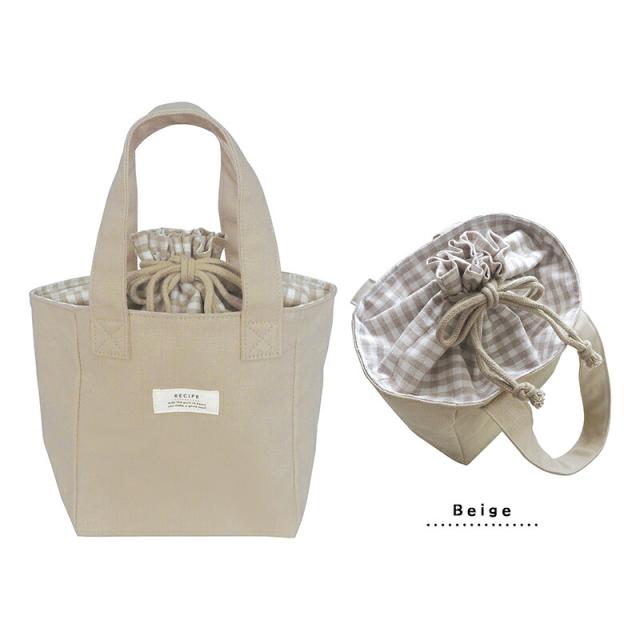 RECIPEレシピ保冷トートランチバッグ保冷おしゃれお弁当袋保冷バッグ巾着袋シンプル保冷ランチトート保温ランチサック撥水消臭抗菌デオドラントナチュラルベージュギンガムチェックキッズ子供レディース保冷剤