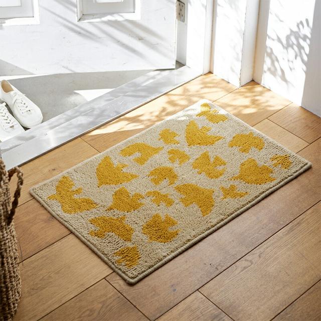 shesay北欧テイストの玄関マット45×70cm花が咲き誇る鳥の羽ばたくマットキッチンマットキッチン台所インテリア北欧室内ラグ滑り止め付き洗えるウォッシャブル洗濯日本製花鳥インテリアおしゃれシンプルアクセントマット