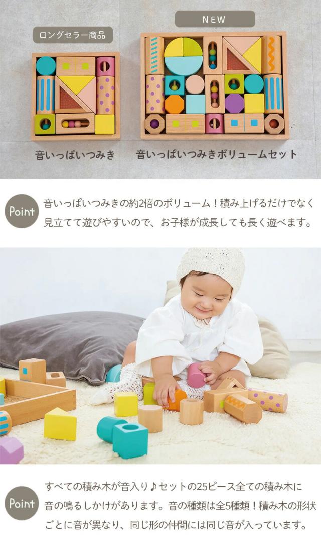 おもちゃ音いっぱいつみきボリュームセット積み木ガラガララトル木製1歳1歳半2歳3歳カラフル出産祝い男の子女の子エドインター
