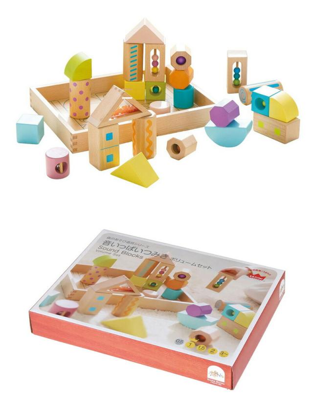 おもちゃ音いっぱいつみきボリュームセット積み木ガラガララトル木製1歳1歳半2歳3歳カラフル出産祝い男の子女の子エドインター