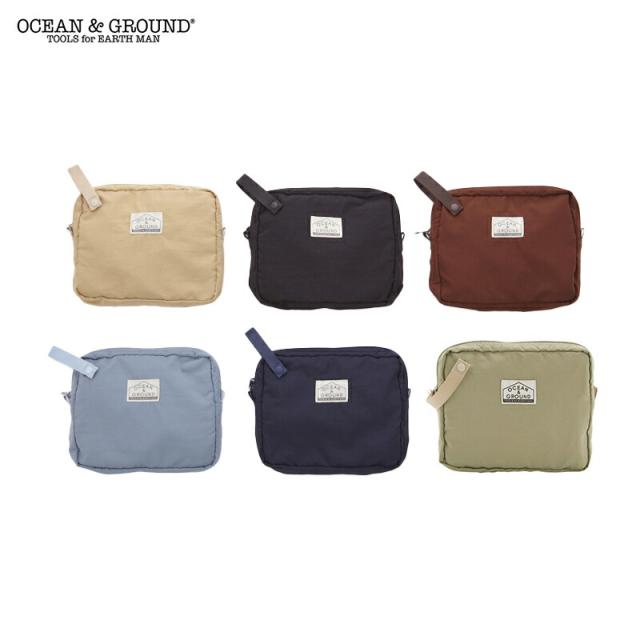 OCEAN＆GROUND オーシャンアンドグラウンド ストラップ付き 撥水 オムツポーチ クラッチポーチ トラベルポーチ インナーバッグ コスメポーチ マルチポーチ 小物入れ 仕切り ポケット付き 収納 パパ ママ ベビーカー取り付け 無地 おしゃれ くすみカラー 撥水加工 防水