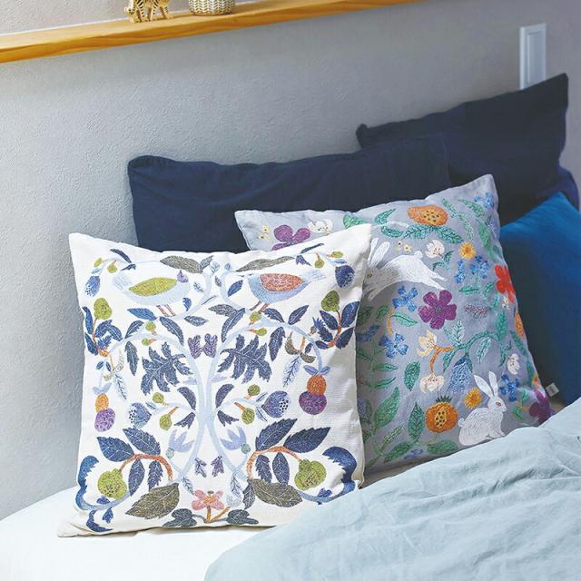 松尾ミユキ クッションカバー 45×45 北欧 おしゃれ 鳥 りす うさぎ 植物 ギフト プレゼント 誕生日 45cm