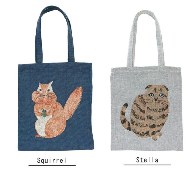 松尾ミユキレクタングルトートトートバッグトートバッグ肩掛けA4ねこりすリス動物柄鳥うさぎウサギ北欧猫おしゃれジャガード