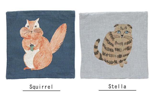 松尾ミユキ クッションカバー クッション 動物 アニマル 猫 cat リス 鳥 bird バード 北欧 ゴブラン織