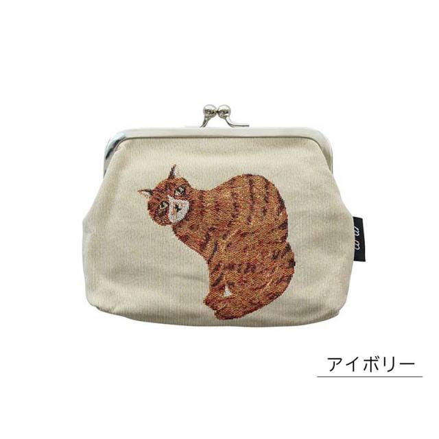 松尾ミユキパースポーチがま口がまぐち財布パスケース小銭入れミニポーチトラベルポーチコスメポーチ小物入れバッグ収納ケース猫小ぶり自立マチ付きジャガードねこcatネコ北欧