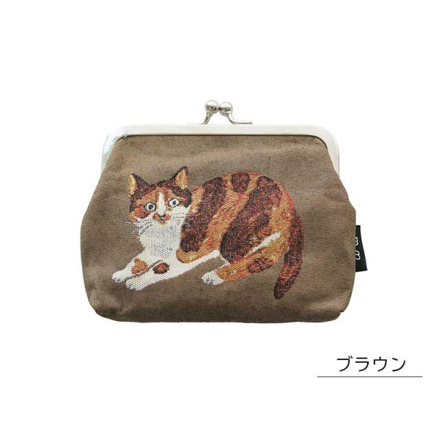 松尾ミユキパースポーチがま口がまぐち財布パスケース小銭入れミニポーチトラベルポーチコスメポーチ小物入れバッグ収納ケース猫小ぶり自立マチ付きジャガードねこcatネコ北欧