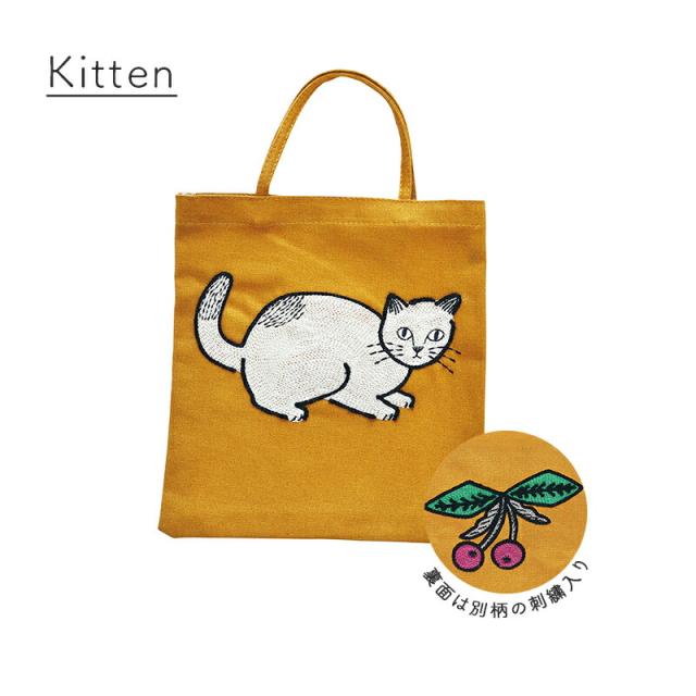 松尾ミユキ ミニバッグ トートバッグ トート バッグ  小さい ねこ  花柄  植物 鳥 北欧 猫  刺繍 エンブロイダリーミニバッグ おしゃれ プレゼント ギフト 母の日 かわいい オシャレ 作家 誕生日