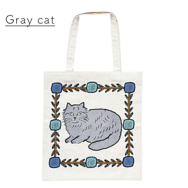 松尾ミユキ 肩掛け A5 トートバッグ トート バッグ  小さい ねこ  花柄  植物 鳥 北欧 猫  刺繍 エンブロイダリートートバッグ おしゃれ プレゼント ギフト 母の日 かわいい オシャレ 作家 誕生日