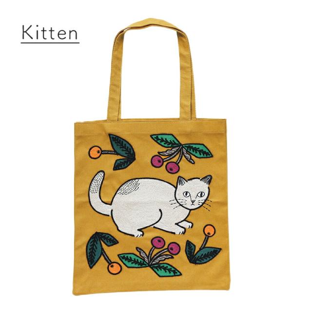 松尾ミユキ 肩掛け A5 トートバッグ トート バッグ  小さい ねこ  花柄  植物 鳥 北欧 猫  刺繍 エンブロイダリートートバッグ おしゃれ プレゼント ギフト 母の日 かわいい オシャレ 作家 誕生日