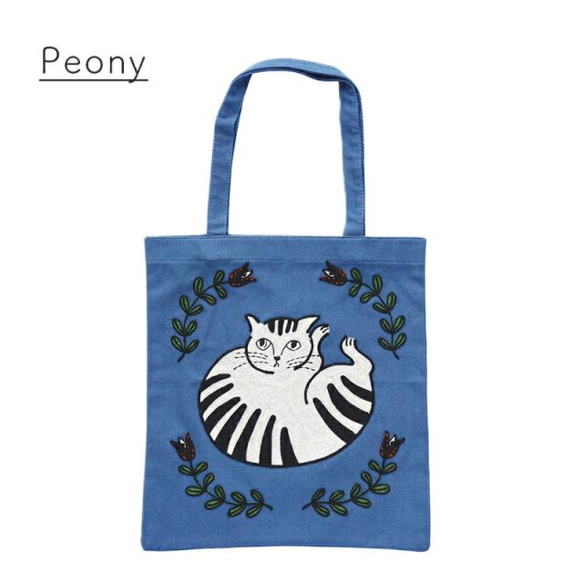 松尾ミユキ 肩掛け A5 トートバッグ トート バッグ  小さい ねこ  花柄  植物 鳥 北欧 猫  刺繍 エンブロイダリートートバッグ おしゃれ プレゼント ギフト 母の日 かわいい オシャレ 作家 誕生日