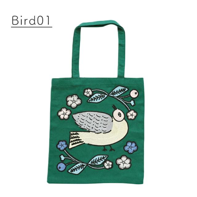 松尾ミユキ 肩掛け A5 トートバッグ トート バッグ  小さい ねこ  花柄  植物 鳥 北欧 猫  刺繍 エンブロイダリートートバッグ おしゃれ プレゼント ギフト 母の日 かわいい オシャレ 作家 誕生日