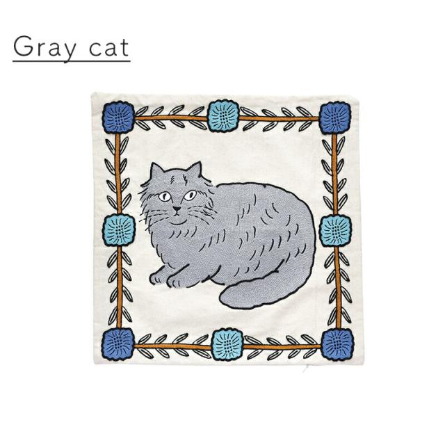 松尾ミユキ クッションカバー カバー 45cm ねこ  花柄  植物 鳥 北欧 猫  刺繍 インテリア おしゃれ プレゼント ギフト 母の日 かわいい オシャレ 作家 誕生日