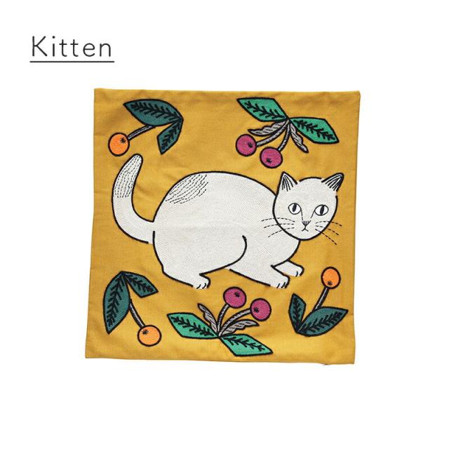 松尾ミユキ クッションカバー カバー 45cm ねこ  花柄  植物 鳥 北欧 猫  刺繍 インテリア おしゃれ プレゼント ギフト 母の日 かわいい オシャレ 作家 誕生日