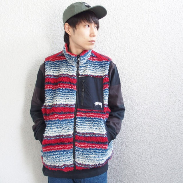 ステューシー STUSSY フリース ベスト Striped Sherpa Vest メンズ