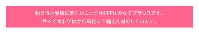 耐久性と品質に優れたニッピ(NIPPI)の女子ブラウスです。サイズは小学校から高校まで幅広く対応しています。