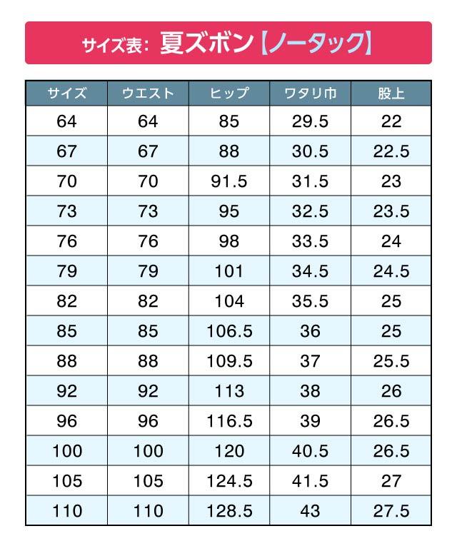 ズボンサイズ表