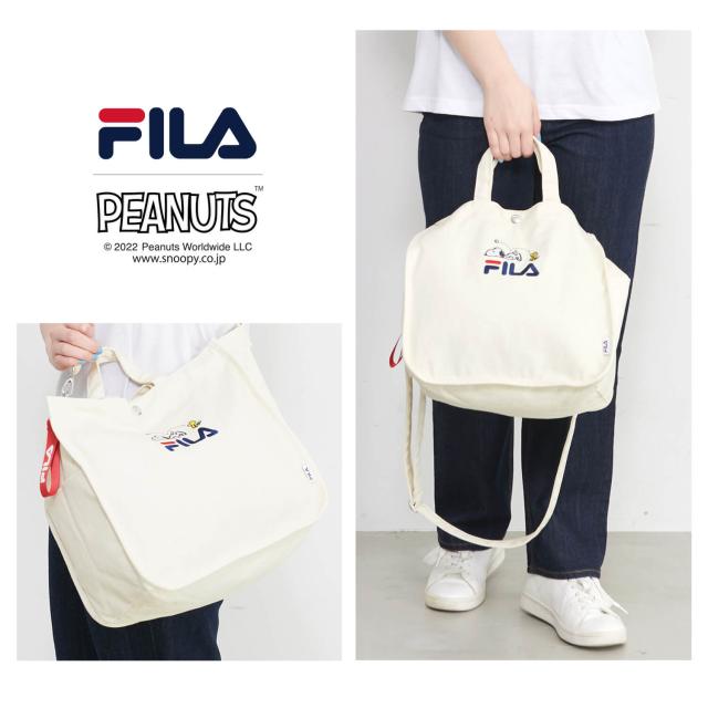 FILA フィラ スヌーピー ショルダーバッグ レディース PEANUT ピーナッツ トート 2WAY ロゴ刺繍 キャラクター コラボ 肩掛け 調節可 斜め掛け 大人 おしゃれ かわいい カジュアル かばん 鞄