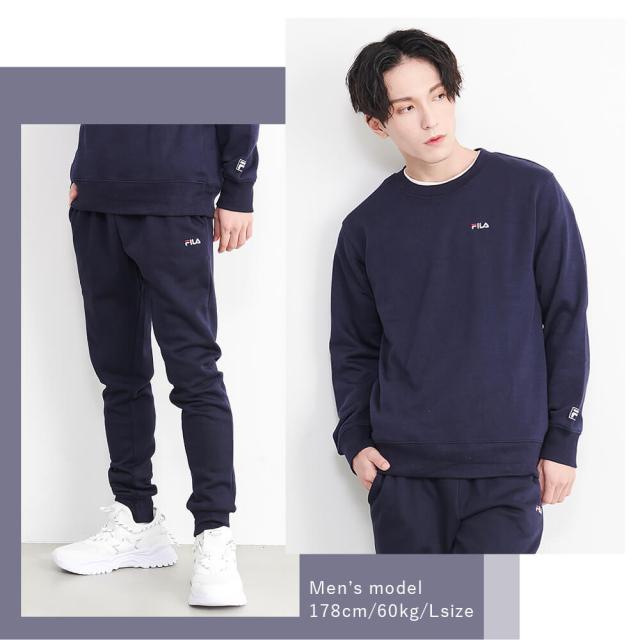 FILA フィラ スウェット 上下 メンズ セットアップ 裏毛 おしゃれ 人気 ブランド スエット 上下セット パンツ ズボン 長袖 長ズボン 秋 冬 部屋着 ルームウェア シンプル 無地 ロゴ 黒 紺