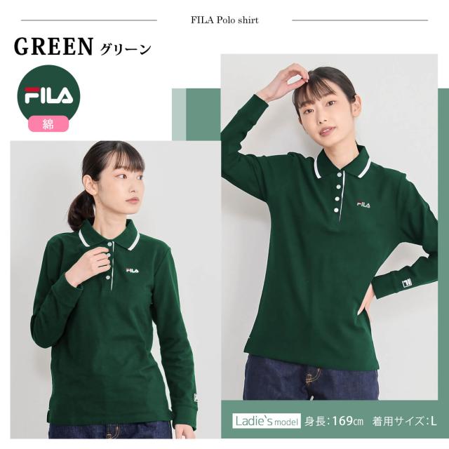 送料無料 FILA フィラ ポロシャツ レディース 長袖 おしゃれ 可愛い 人気 スポーツ ブランド カットソー ロング ゴルフウェア 女性 トップス シンプル 刺繍 ロゴ 黒 白 紺 大人 学生 カジュアル 春 秋 レディースファッション FILA 2018 鹿の子