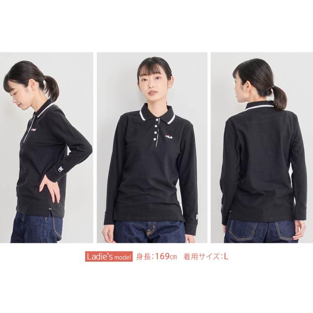 送料無料 FILA フィラ ポロシャツ レディース 長袖 おしゃれ 可愛い 人気 スポーツ ブランド カットソー ロング ゴルフウェア 女性 トップス シンプル 刺繍 ロゴ 黒 白 紺 大人 学生 カジュアル 春 秋 レディースファッション FILA 2018 鹿の子