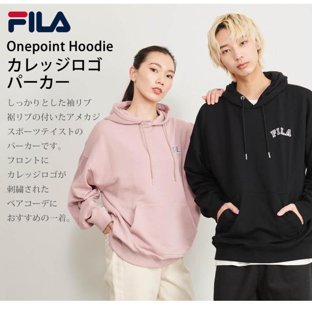 FILAフィラパーカーフーディ裏毛メンズレディースWEB限定別注カレッジロゴドロップショルダーオーバーサイズおしゃれカジュアル男女兼用ユニセックス