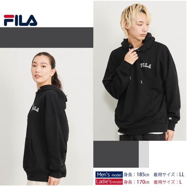 FILAフィラパーカーフーディ裏毛メンズレディースWEB限定別注カレッジロゴドロップショルダーオーバーサイズおしゃれカジュアル男女兼用ユニセックス