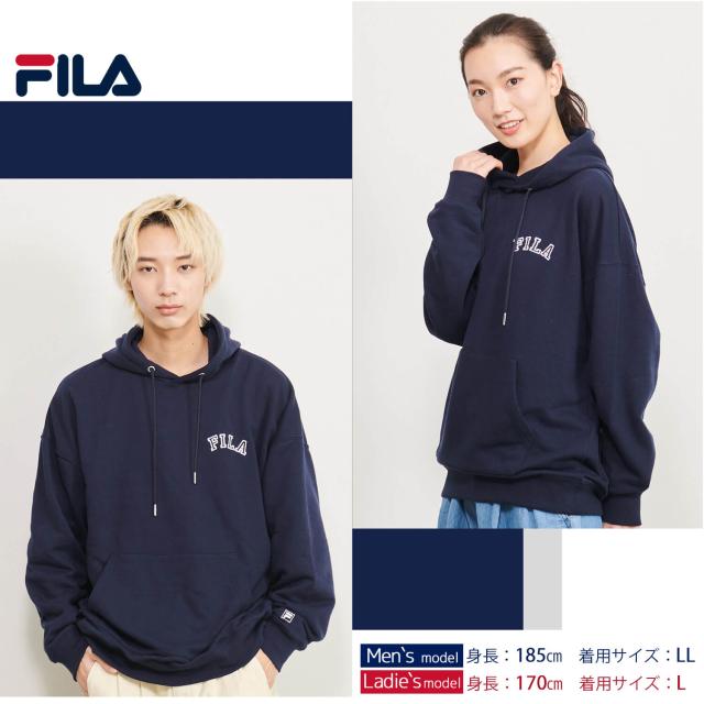 FILAフィラパーカーフーディ裏毛メンズレディースWEB限定別注カレッジロゴドロップショルダーオーバーサイズおしゃれカジュアル男女兼用ユニセックス