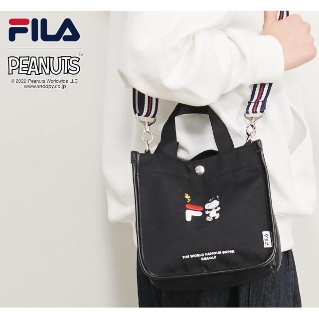 FILAフィラスヌーピーショルダーバッグバックミニトートトート2WAYPEANUTピーナッツロゴ刺?ロゴキャラクターコラボおしゃれきれいめナチュラルかばんたっぷり縦型