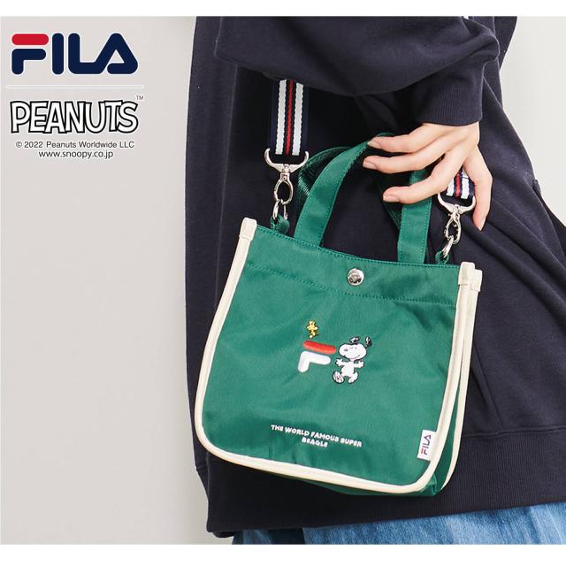 FILAフィラスヌーピーショルダーバッグバックミニトートトート2WAYPEANUTピーナッツロゴ刺?ロゴキャラクターコラボおしゃれきれいめナチュラルかばんたっぷり縦型