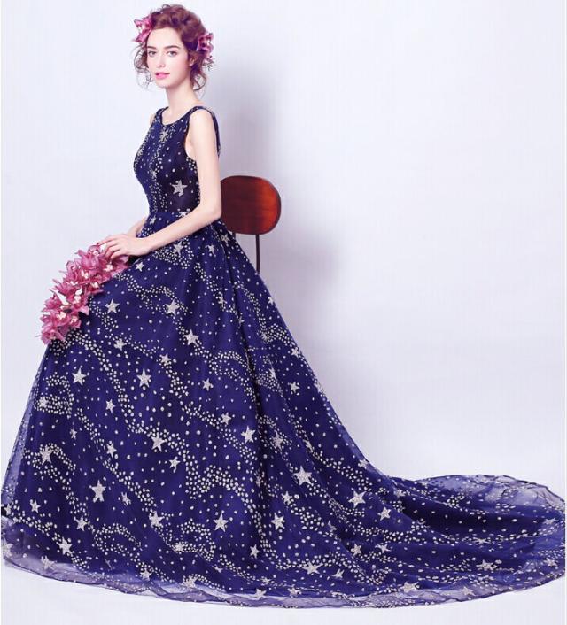 魅了 ウェディングドレス ドレス 上品な星柄 ブルー カラードレス 結婚式 披露宴 刺繍 プリンセスライン ミニドレス 二次会 パーテ 21新作モデル Www Centrodeladultomayor Com Uy