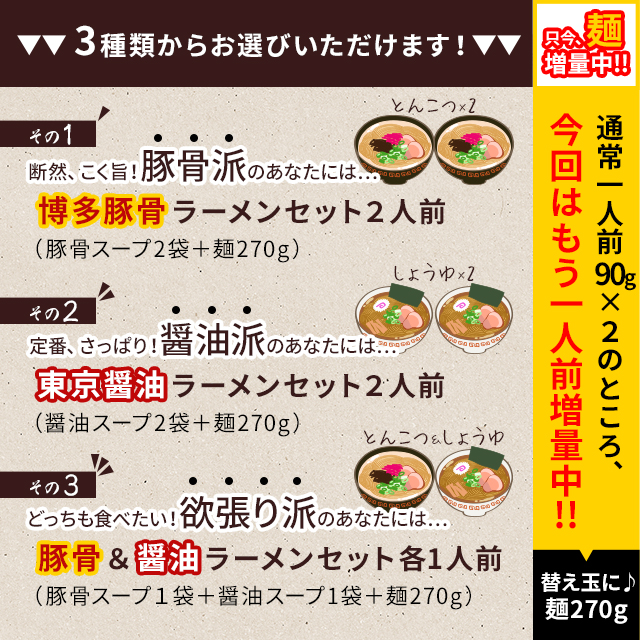 麺増量中!選べるラーメンセット