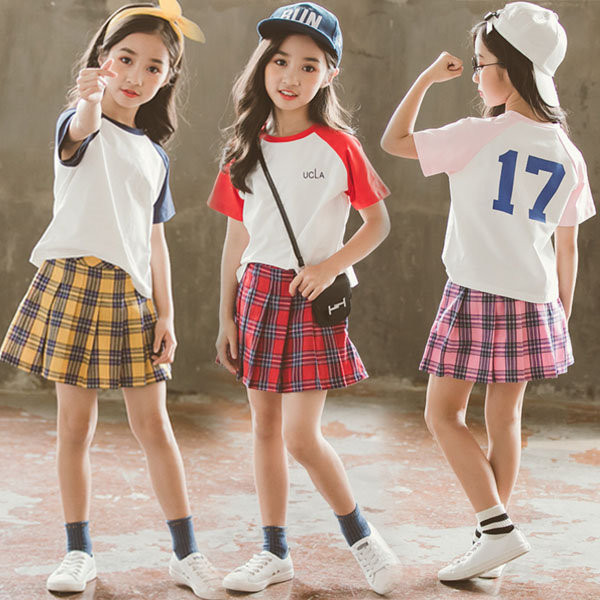 送料無料 上下セット 女の子 半袖Tシャツ プリーツスカート ミニ