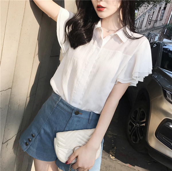 半袖Tシャツ レディース 半袖 シャツ ブラウス フレア フリル シフォン vネック チュニック トップス カジュアル 白 きれいめ メ便送料無料 即納 半袖Tシャツ レディース 半袖 シャツ