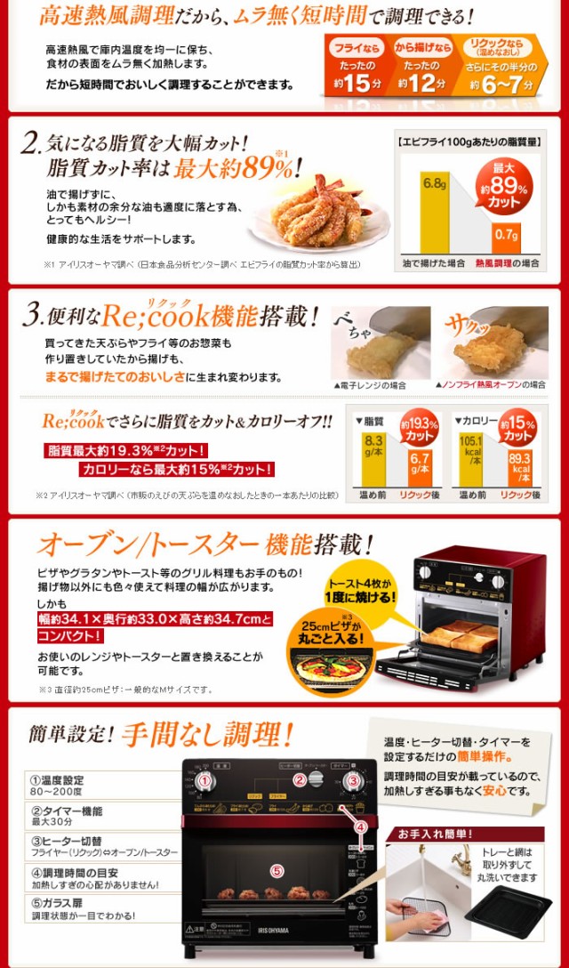 日本製人気 アイリスオーヤマ PAY マーケット - ビジネスサプライセンター|商品ロットナンバー:260091586 ノンフライ熱風オーブン FVH-D3A-R (M201703)の通販はau 定番定番人気