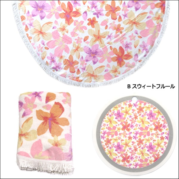 ラウンドビーチタオル (約)直径140cm Aグリーンペイズリー Bスウィートフルール Cラウンドトライアングル Dサワーカクテル Eガイア k0346