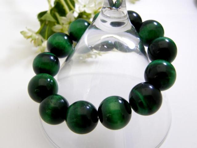 グリーンタイガーアイブレスレット　１６ｍｍ大粒ブレス