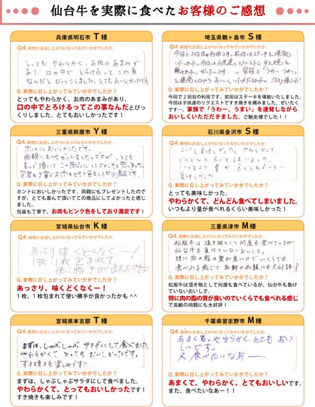 仙台牛を食べたお客様のご感想