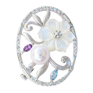 柔らかい パール ミニブローチ あこや本真珠 白蝶貝 花 フラワー ロードライトガーネット ブルートパーズ キュービックジルコニア Sv シルバー 海外正規品 Ecgroup Intl Com