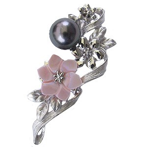 激安商品 ピンク貝 直径10mm ホワイト系 タヒチ黒蝶真珠 ピンブローチ ブローチ 3way 真珠 パール 花モチーフ シルバー Sv ブローチ