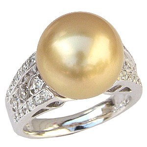 真珠パール リング 南洋白蝶真珠 PT900 プラチナ 真珠の直径12mm ゴールド系 ダイヤモンド 30石 合計0.28ct リング 指輪