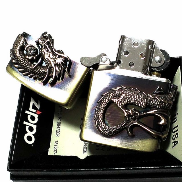 ZIPPO ライター 龍 2面メタル スワロフスキー ドラゴン ジッポ 和柄