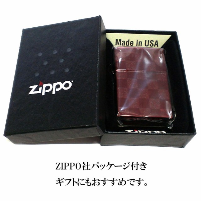 ZIPPO ライター 市松模様 カラーチェック ラメ レッド ジッポ 可愛い