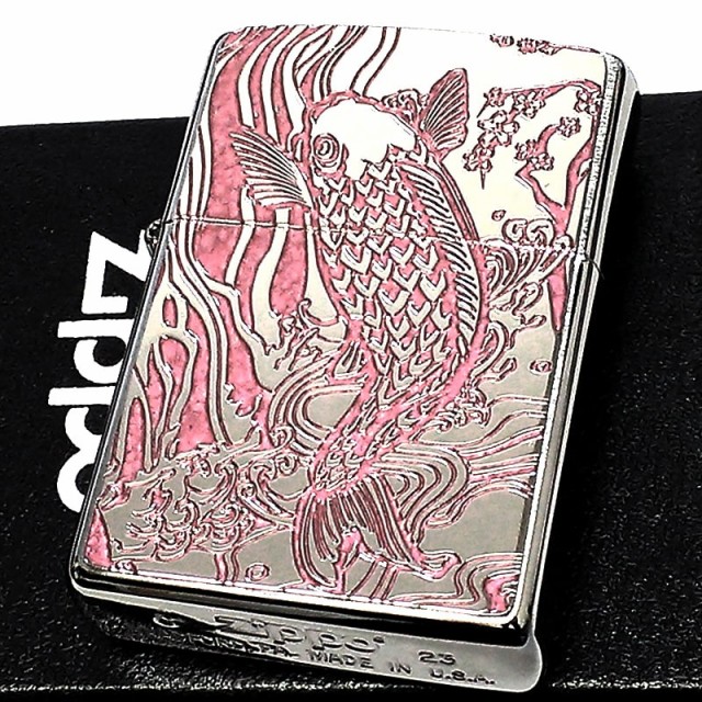 ZIPPO 和柄 昇鯉 ピンク ジッポ ライター 両面柄違い加工