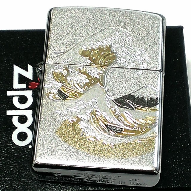 ZIPPO ライター 和柄 波富士 ジッポ シルバー 日本 和風 銀 デンチュウ
