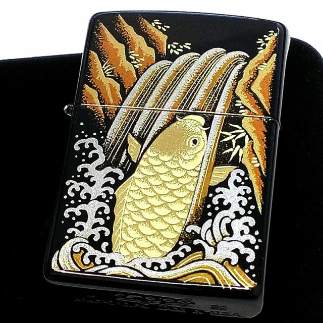 ZIPPO ライター 本金蒔絵 鯉 ジッポ 和柄 伝統工芸 漆塗り 黒