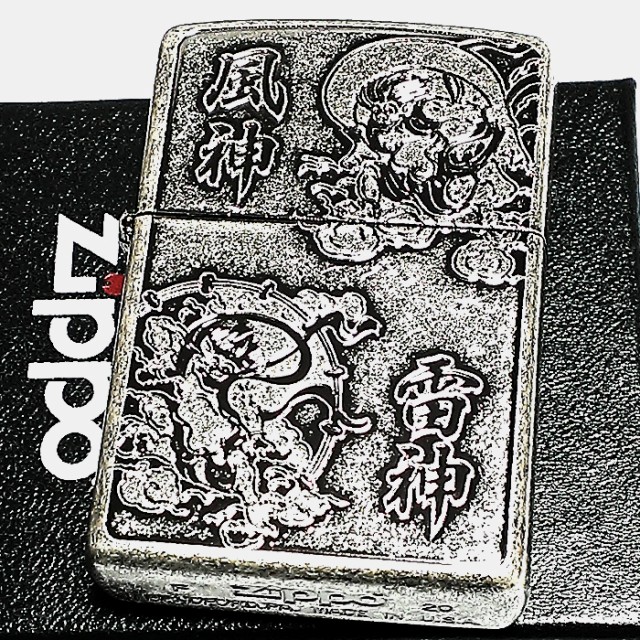 ZIPPO ライター 風神雷神 ジッポ アンティークシルバー 彫刻 ...