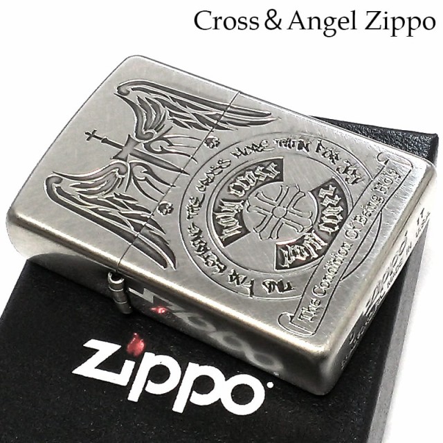 ZIPPO ライター クロス シルバー ジッポ スクラッチ加工 エンジェル 古